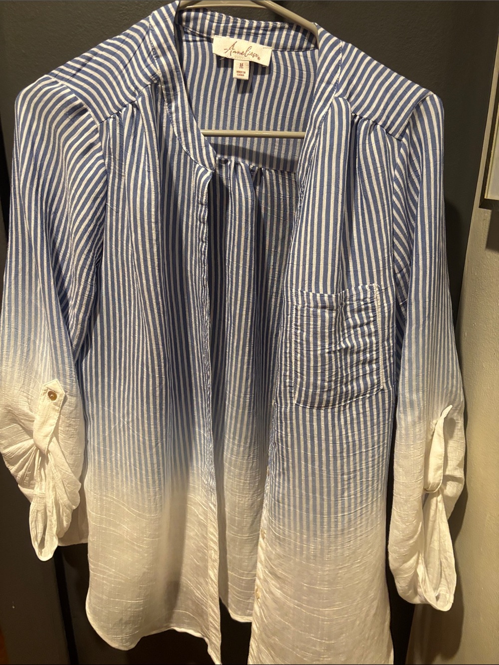 Blue-and-White Striped Ombre Button-Front Shirt